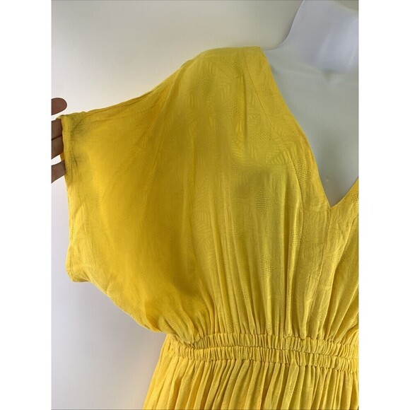 Cupshe Yellow Beach Cover Up Dress V-Neck Dolman Sleeve Side Slits Rayon Medium - Picture 15 of 16